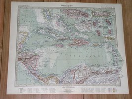 1927 Map Of West Indies Caribb EAN Antilles Cuba Florida Bahamas Puerto Rico - £21.91 GBP