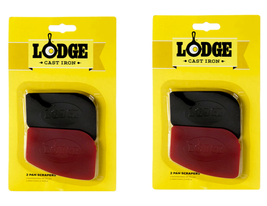 2 Pk Lodge Cast Iron Pan Scrapers Handheld Durable Polycarbonate Red Bla... - $9.95