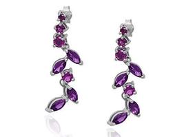 AFJewels 14k White Gold Genuine Amethyst and Tourmaline Dangling Earrings - £119.10 GBP