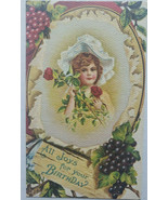 All Joys For Your Birthday, Girl, Roses, Antique Postcard Evergreen Pres... - £23.69 GBP