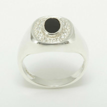 925 Sterling Silver Natural Onyx &amp; Diamond Mens Signet Ring - Sizes N to Z - £178.40 GBP