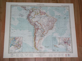 1927 Vintage Map Of South America Brazil Argentina Chile Peru Lima Panama Canal - £19.58 GBP