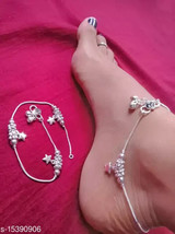 Indian Joharibazar Silver Plated Kundan Pajeb Payjeb Payal Anklet Jewelry Set c - £11.23 GBP