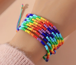 Pride Rainbow Color Seed Bead Multilayer Bracelet - Adjustable - £12.04 GBP