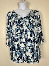 NWT Lee Womens Plus Size 3X Blue Floral V-neck Stretch Knit Top 3/4 Sleeve - $24.26