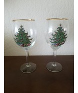 2  Spode 8.5&quot; Christmas Tree Water Goblets Gold Rims Glasses Pedestal 16... - £29.72 GBP
