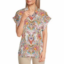 Allison Daley Point Collar Blouse Shirt Multicolored Paisley Damask Size Medium - £9.37 GBP
