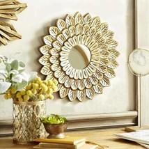 Wooden Wall Mirror Frame For Home Living Room Decorative With Round Mirror  - £81.42 GBP
