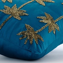 Blue Zardozi Lotus Flower 16x16 Taffeta Throw Pillows Cover, Gold Lotus Dreams - £28.54 GBP+