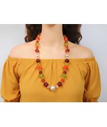 Burnt Orange &amp; Avocado Beaded Necklace - $56.13 CAD