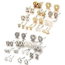 Fashion pair Earrings Combo Set Crystal Pearl Stud Earrings Women Kundan... - $21.03