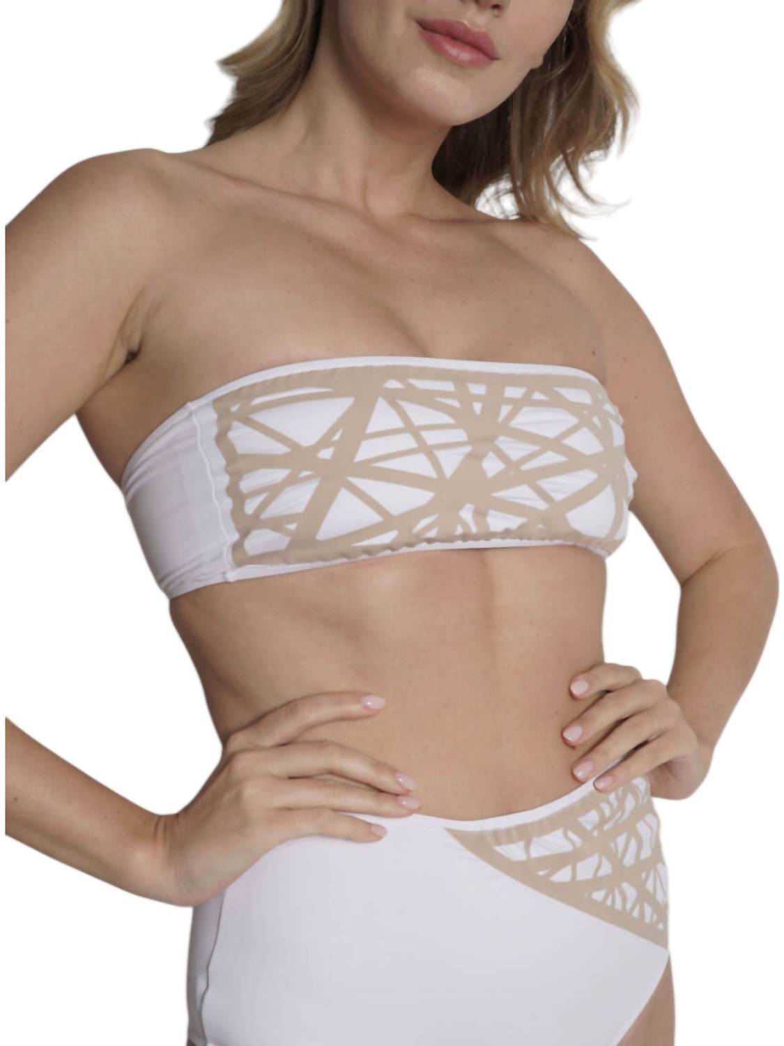 Sauipe lillian strapless bikini top in White/Camel