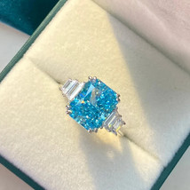 Blue Aquamarine Moissanite Ring 14k Gold Fancy Blue Gemstone Engagement Ring - £968.97 GBP