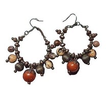 Wooden Beads unique earring dangle elegantly beautiful brown - £8.86 GBP