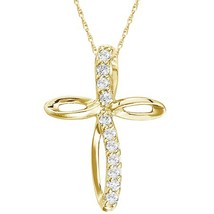 1/5CT Rotondo Vero Moissanite Infinito Croce Ciondolo 14K Oro Giallo Placcato - $137.63