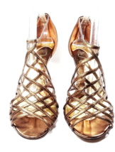 Women Size 9.5 High Heels Sandal Bronze JESSICA BENNETT Leather Cage Sti... - $39.99