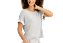 Alfani Womens Ultra Soft Contrast Trim Pajamas Top,Size Medium,Grey Heather - $40.00