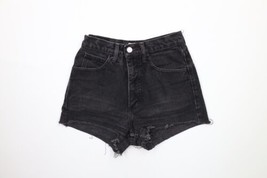 Vtg 90s Guess Womens 27 Distressed Spell Out Cut Off Denim Jean Shorts Black USA - £42.73 GBP