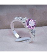 3Ct Simulated Pink Sapphire/Diamond Wedding Ring 14K White Gold Plated S... - £85.65 GBP
