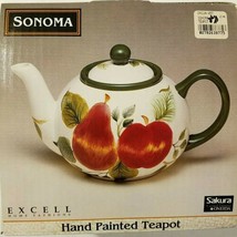 Sakura Sonoma 6 cup Teapot w/ Fruit Motif Apple Pear Plum Handpainted NEW IN BOX - £31.96 GBP