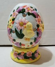 Vintage Ceramic Painted Easter Egg Candle Votive Holder Chick Flowers w/ Base  - £18.25 GBP