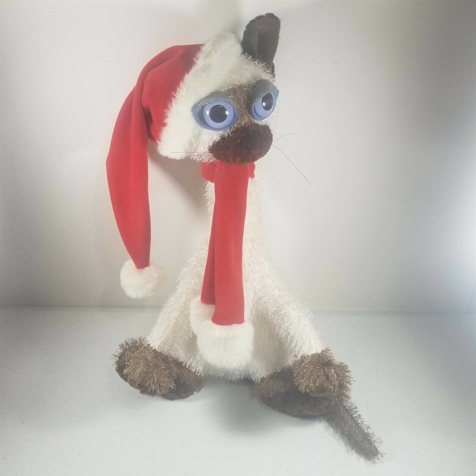 Carlton Cards Siamese Cat Santa Hat and Scarf 17" Eye Scratches - $8.98