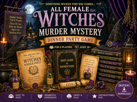 WITCHES ALL FEMALE murder mystery dinner party game download. Instant Do... - $16.95