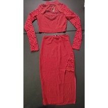 Blanc Red lace long sleeve crop top &amp; skirt set 2 piece outfit size medium - $15.00