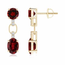 Natural Garnet Oval Drop Earrings with Diamond in 14K Gold (Grade-AAAA , 7x5MM) - £979.00 GBP
