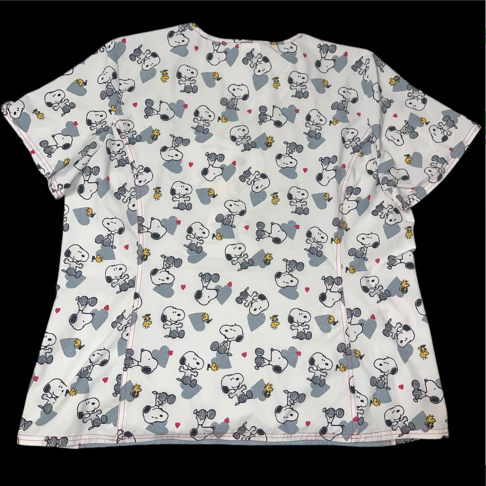 Peanuts Scrub Top Size XL Stretch Snoopy Woodstock Free Hugs Hearts White Love Item image 2