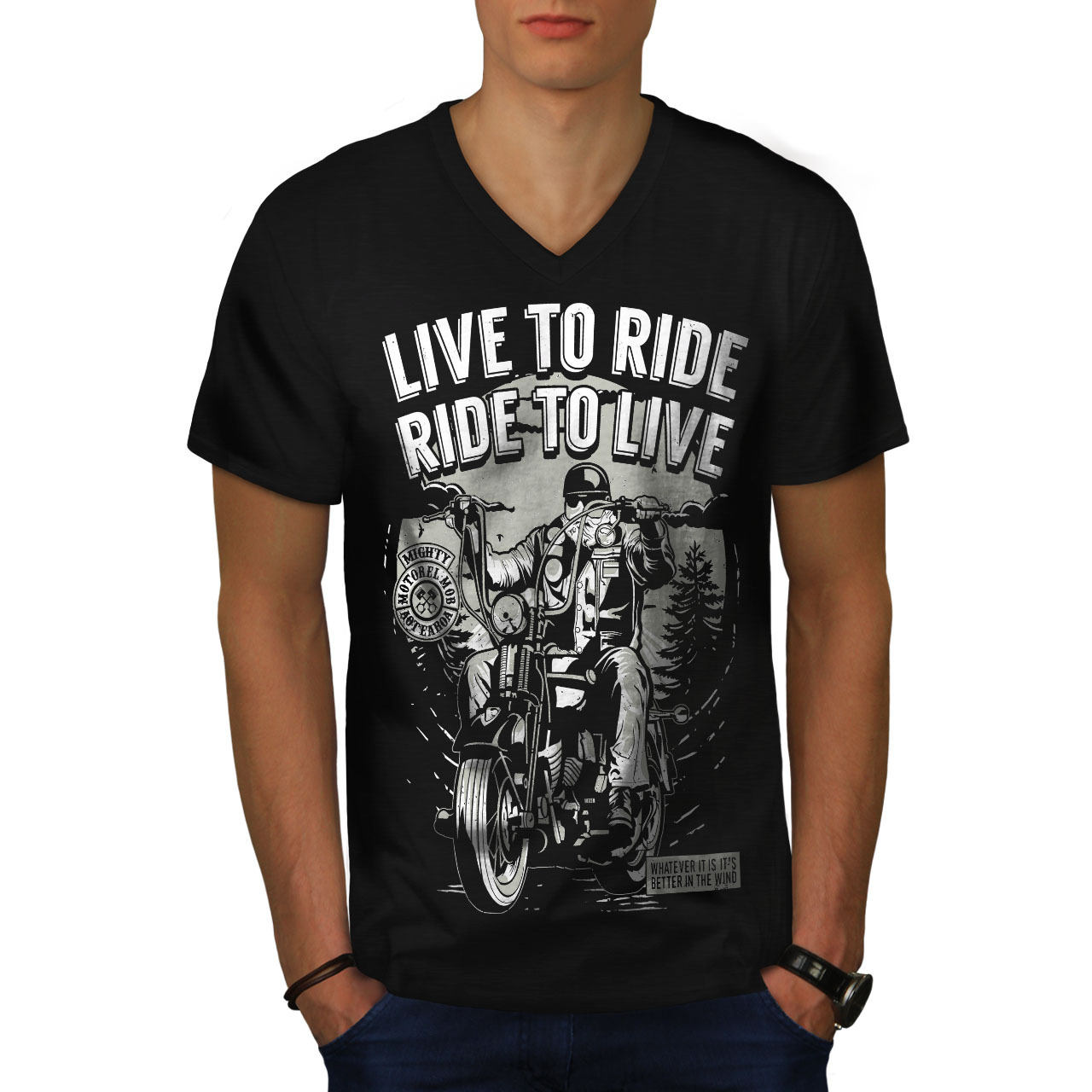 Live To Ride Shirt Biker Slogan Men V-Neck T-shirt - $12.99