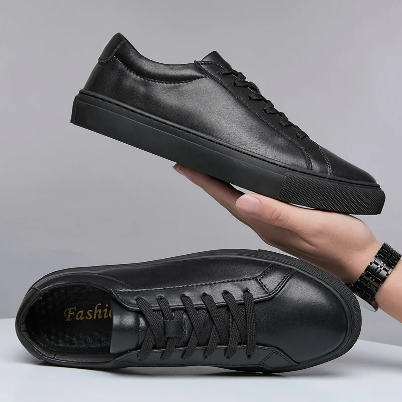 Men Casual Shoes Luxury Men Flats Fashion White Sneakers Lace Up Genuine... - $99.08