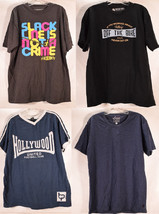 Lot of 4 Mens Vintage SS T-Shirt Graphic Print Blue Gray Black - £31.38 GBP