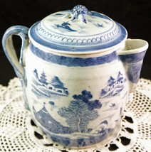 Antique Blue &amp; White Chinese Scenic Porcelain Lidded Tea or Chocolate Pot  - £470.82 GBP