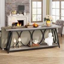 Industrial 70-inch Grey Wood Top Sofa Table with Heavy Duty Black Metal Frame - $5,717.58 MXN