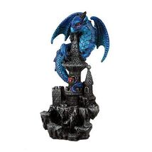 Small Guardian Dragon Protecting Castle Figurine 5.5 Inches Tall Resin - $22.97