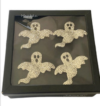 Tahari Halloween Rhinestone Ghost Napkin Rings Spooky Set Of 4 Scary Bling - £28.78 GBP