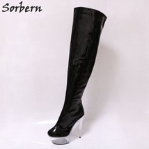 Fashion Over The Knee Boots For Women See Through Perspex High Heels Platform Sh - £152.93 GBP