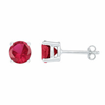 Sterling Silver Womens Round Lab-Created Ruby Stud Earrings 2 Cttw - £62.75 GBP