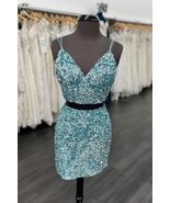 Two Piece Blue Sequins Tight Homecoming Dresses,Sparkly Cocktail Party D... - £89.44 GBP