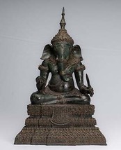 Ganesha Statue - Antique Khmer Style Bronze Seated Ganesh 57cm/23&quot; - £1,760.59 GBP