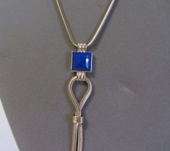 Avon Jewelry Majestic Beauty Long Goldtone Blue Square Stone Necklace New In Box - £14.28 GBP