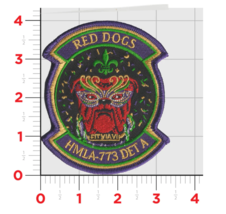 4&quot; Marine Corps HMLA-773 Det A Mardi Gras Red Dogs Embroidered Hook &amp; Loop Patch - £27.35 GBP