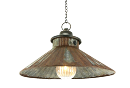 Primitive Hanging shade Light with Bulb in distressed Tin - Battery Operated - £51.95 GBP