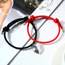 2Pcs/Set Love Heart Magnetic Couple Bracelets Distance Matching Friendship Rope  - £10.36 GBP
