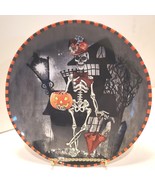 222 Fifth Lady Skeleton 8&quot; Plate Appetizer Salad Dessert Halloween Pumpkin - $22.04 CAD