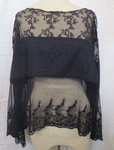 Free People Black Sexy Mesh Lace &amp; Fabric Long Sleeve Top Sz XS Loose Fit - £23.70 GBP