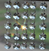 5x 2 Holes Clear 14mm Octagon Beads Crystal Chandelier Lamp Parts Prism Ornament - £3.07 GBP
