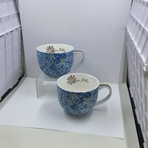 Lilly Pulitzer Ceramic Coffee Mugs Tea Cups 12oz Blue Floral Bronze Set ... - $16.78