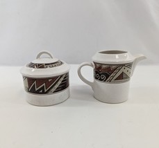 Christopher Stuart Montezuma Creamer Sugar Bowl Geometric Y2240 White Stoneware - £23.27 GBP